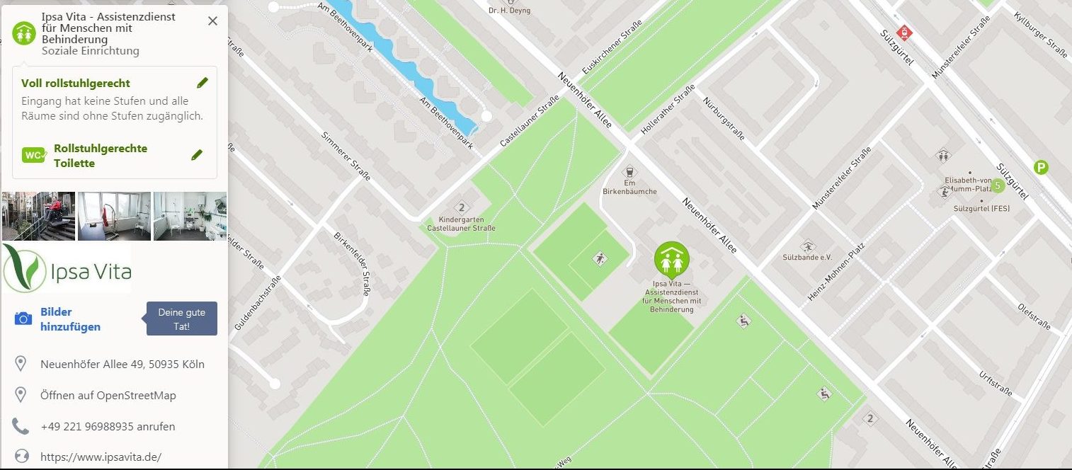 wheelmap.org - Ipsa Vita Assistenzdienst in Köln wheelmap: Assistenzdienst Ipsa Vita in Köln finden